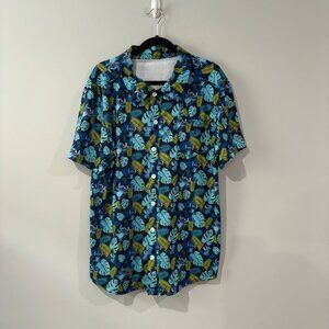 Men's Stitch Hawaiian Print Short Sleeve Button-Up Shirt Medium